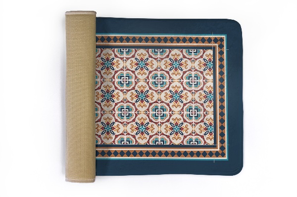 Covor Model geometric cu ornamente vegetale