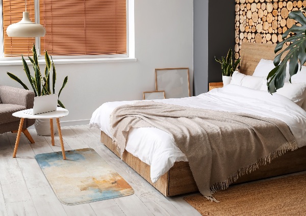 Covor Model abstract în nuanțe de albastru și portocaliu