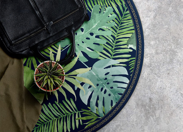 Covor de vinil rotund frunze tropicale