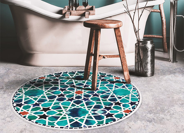 Covor interior din vinil rotund stele geometruczne
