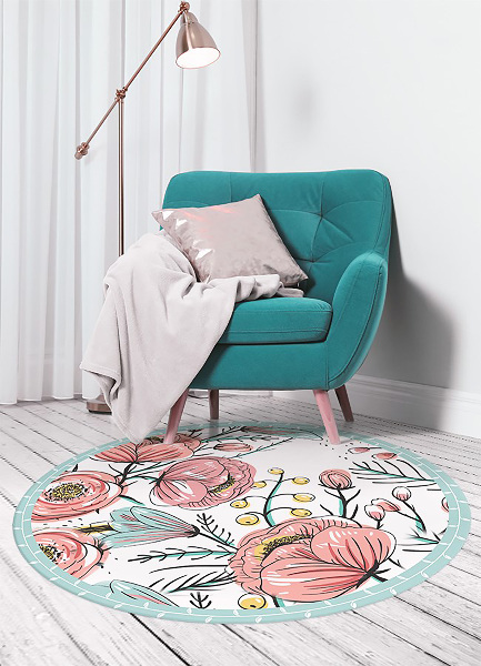 Covor de vinil rotund acasă flori delicate
