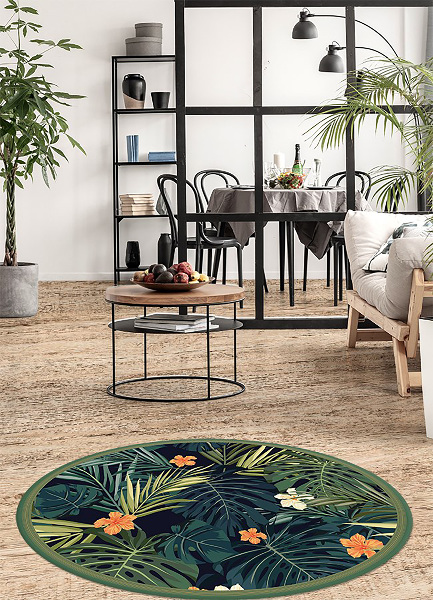 Covor de vinil rotund acasă frunze tropicale