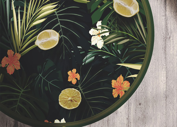 Covor de vinil rotund acasă frunze tropicale