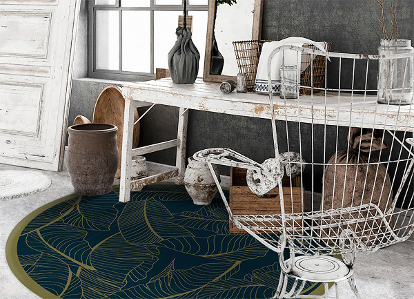 Covor interior din vinil rotund frunze schelet