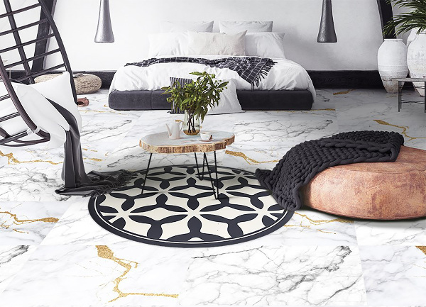 Covor de vinil rotund acasă forme geometrice