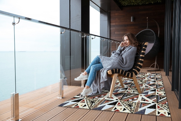 Covor de exterior pentru terasă mozaic geometric
