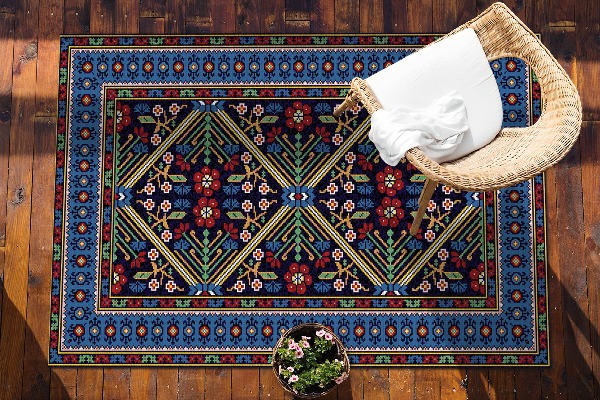 Covor de exterior pentru terasă flori retro geometrice