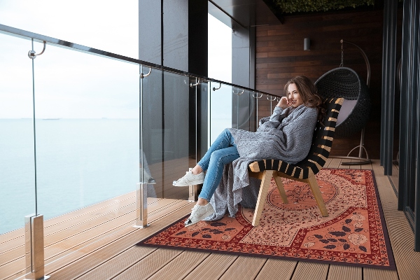 Covor de exterior pentru terasă Model coroană de flori