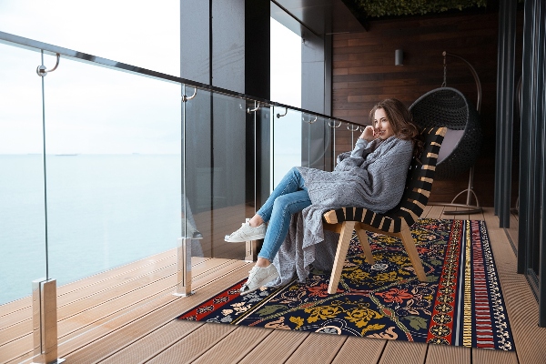 Covor de exterior pentru terasă boho Floral